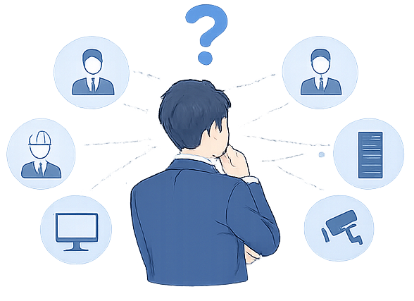 複数業者との調整に悩む医師のイラスト