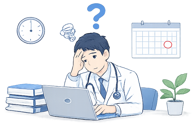 開業準備に追われる医師のイラスト
